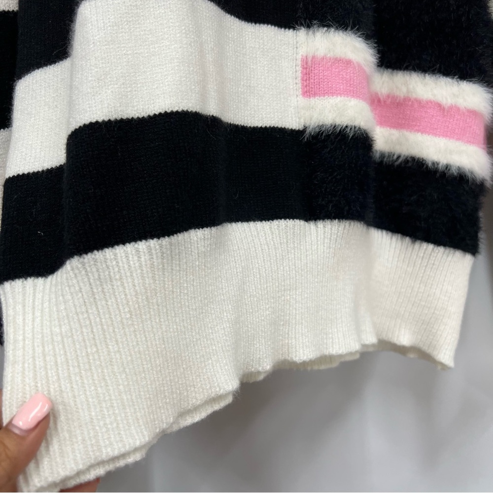 THML Kirsten striped M knit sweater white pink black bold modern high neckline - Picture 3 of 12
